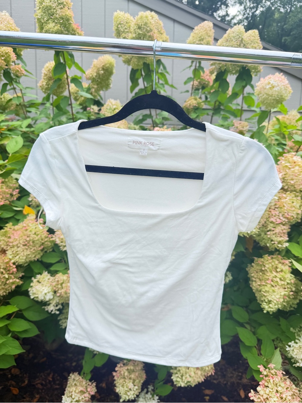 Pink Rose White Square Neck Short Sleeve Crop Top
